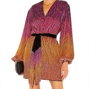 Retrofete Ombré Pink and Orange Gabrielle Long Sleeve Robe Dress